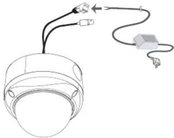 Diagram of a smart speaker with connected cables and connectors (no text or symbols)