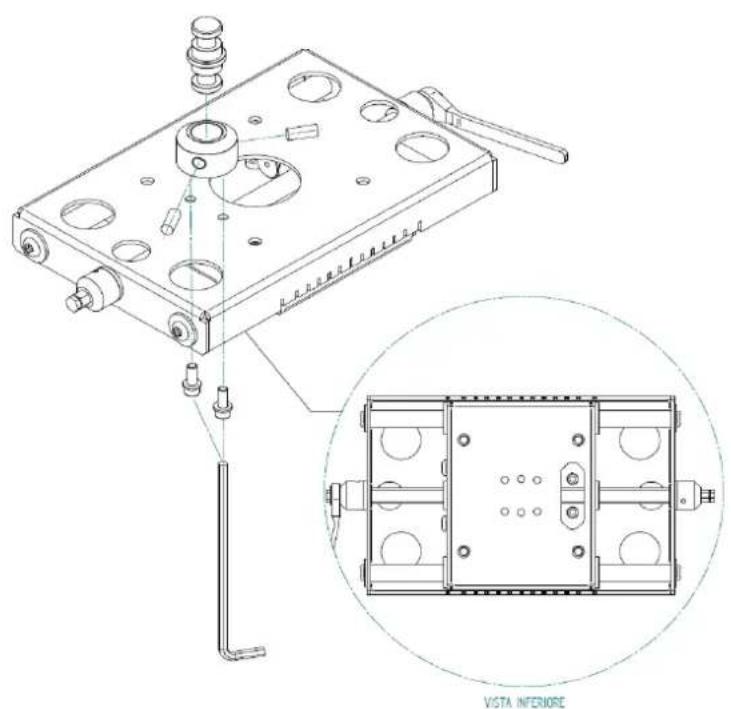 Technical line drawing of a mechanical assembly with an inset view showing a circular component labeled 'VISTA INFERIORE' (no text or symbols on the diagram itself)