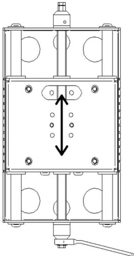 Technical line drawing of a mechanical assembly with mounting holes and internal components (no text or symbols)
