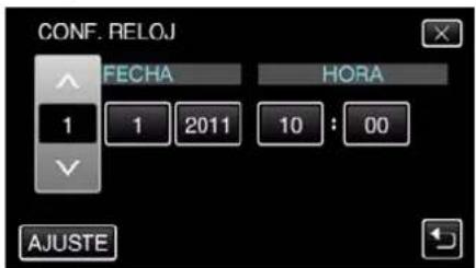 CONF. RELOJ FECHA HORA 1 1 2011 10 : 00 AJUSTE