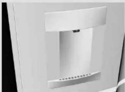 Close-up of a white appliance with a rectangular cutout and a label on the side (no readable text or symbols)