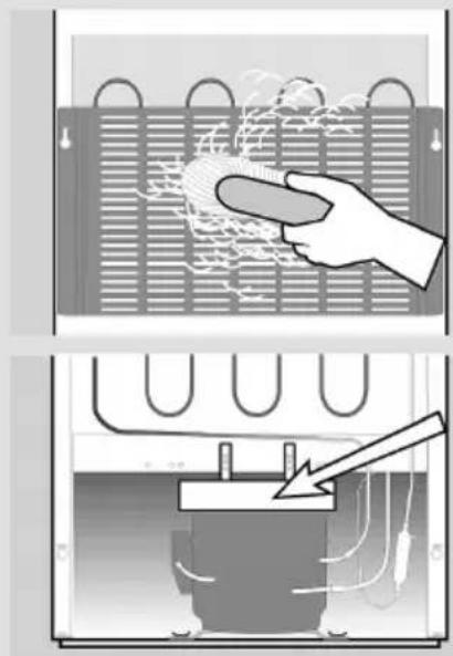 Illustration showing a hand cleaning a heater with smoke and heat dissipation, and a device emitting exhaust (no text or symbols)