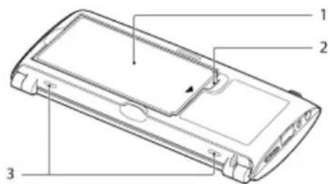 Technical diagram of a mobile phone casing with labeled components 1, 2, and 3