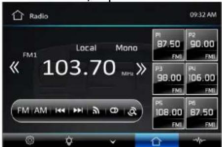 Radio 09:32 AM Local Mono FM1 103.70 MHz FM | AM PI 87.50 P2 90.00 FM | FM | P3 98.00 PL 106.00 FM | FM | PS 108.00 P6 87.50 FM | FM | FMI
