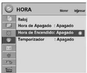 HORA Mover Ingresar Reloj Hora de Apagado : Apagado Hora de Encendido: Apagado Temporizador : Apagado