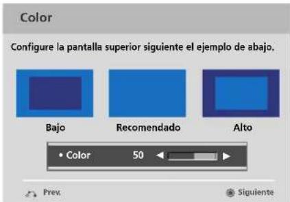 Color Configure la pantalla superior siguiente el ejemplo de abajo. Bajo Recomendado Alto • Color 50 Siguiente Prev. Siguiente