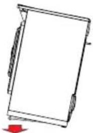 Simple line drawing of a rectangular frame with a red downward arrow at the bottom (no text or symbols)