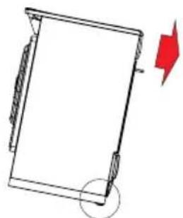 Pure technical line drawing of a rectangular frame with a red arrow indicating direction (no text or symbols)