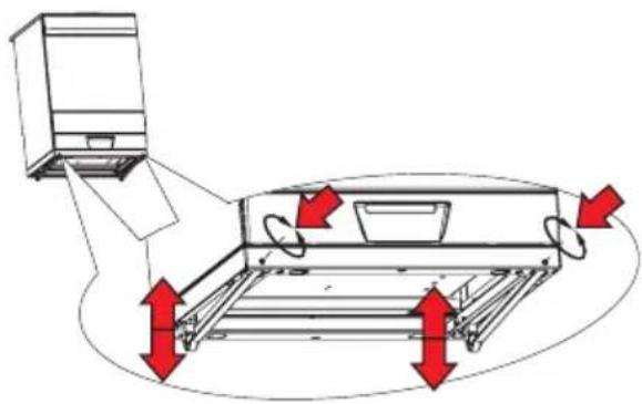 Diagram of a kitchen appliance with airflow arrows indicating movement (no text or symbols)