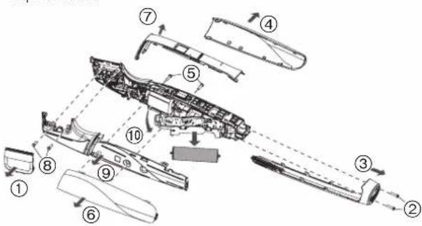 Exploded view diagram of a mechanical assembly with numbered components for identification