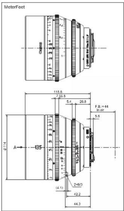 MeterFeet 115.6 7.56.8 5.4 26.8 F.B.=44 in air 5.5 A→ 135 (4.1) 2×M3 42.2 44.3