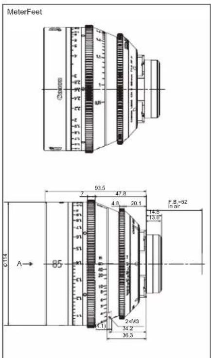 MeterFeet Ø114 A→ 85 93.5 7 47.8 4.8 20.1 F.B.=52 in R² 14.5 13.6 2×M3 34.2 36.3