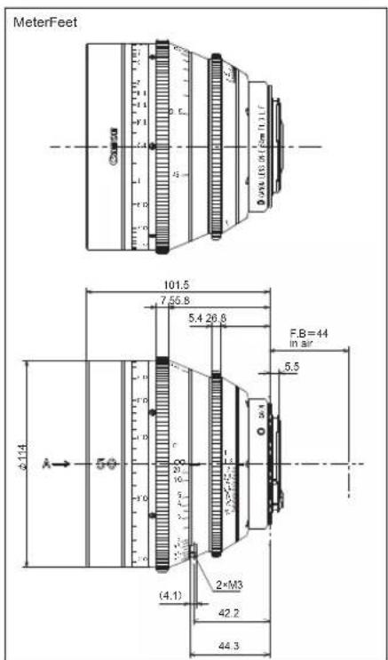 MeterFeet 101.5 7.65.8 5.4 26.8 F.B=44 in air 5.5 φ114 A→ 5-θ (4.1) 2×M3 42.2 44.3
