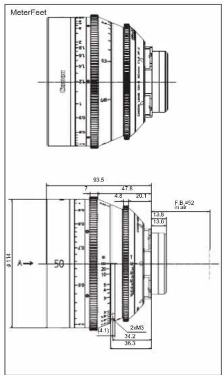 MeterFeet Ø114 A→ 50 93.5 7 4.3 20.1 13.8 13.6 F.B.=52 in air 2xM3 34.2 36.3 (4.1)
