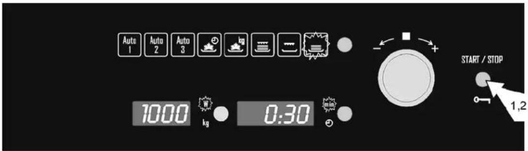 Auto 1 Auto 2 Auto 3 kg kg - + START / STOP 1000 W 0:30 min kg