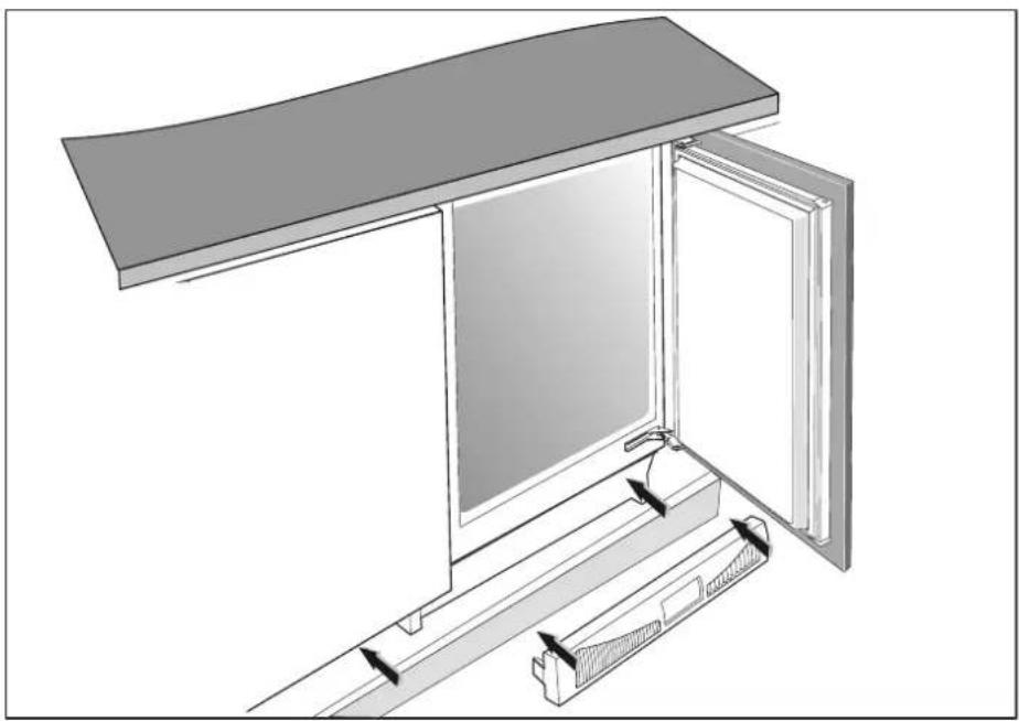 Diagram of a door opening with internal components and directional arrows indicating movement (no text or symbols)