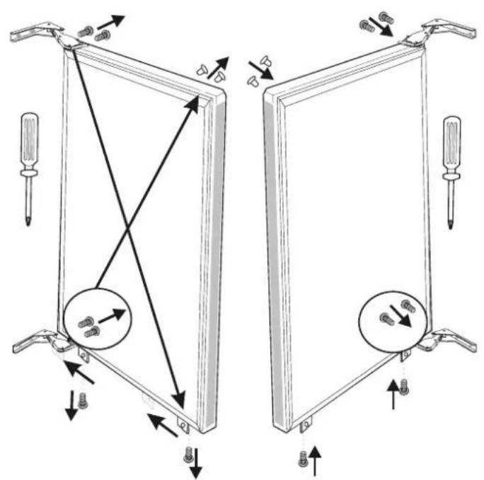 Diagram showing two views of a door frame with screwdriver handles and directional arrows indicating movement (no text or symbols)