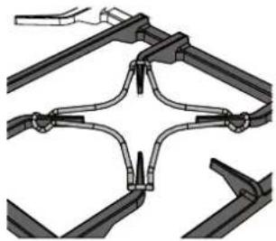 Pure mechanical linkage diagram without any text, numbers, or symbols