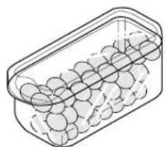 Isometric line drawing of a container filled with round objects, no text or symbols present