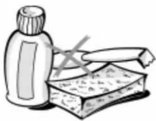 Illustration of a bottle and a rectangular block with a crossed-out arrow (no text or symbols)
