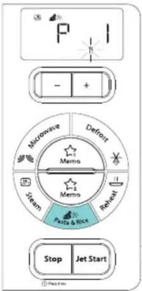 P - + Microwave Defrost Memo Steam Reheat Memo Paste & Rice Stop Jet Start