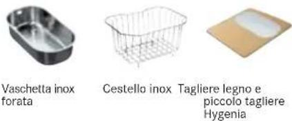 Vaschetta inox forata Cestello inox Tagliere legno e piccolo tagliere Hygenia