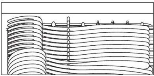 Pure technical line drawing of a coiled spring or heat exchanger with no text, numbers, or symbols