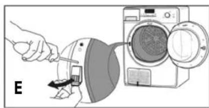 Illustration of a hand pouring liquid into a washing machine (no text or symbols present)
