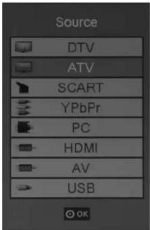 Source DTV ATV SCART YPbPr PC HDMI AV USB