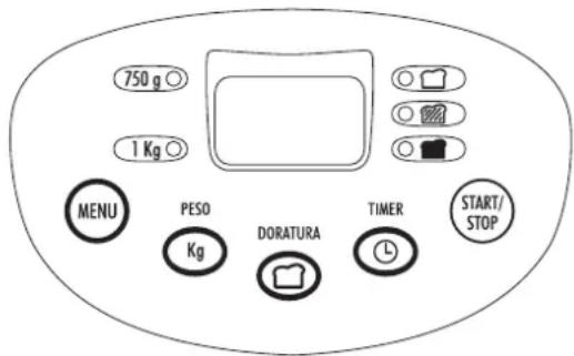 750 g 1 Kg MENU PESO Kg DORATURA TIMER START/ STOP