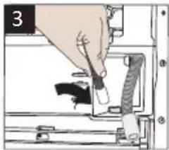 Illustration of a hand inserting a component into a mechanical device (no text or symbols visible)