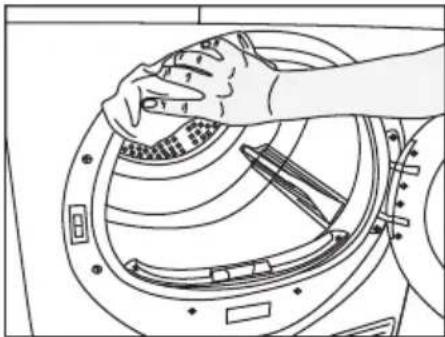 Line drawing of hands cleaning a circular mechanical component (no text or symbols)