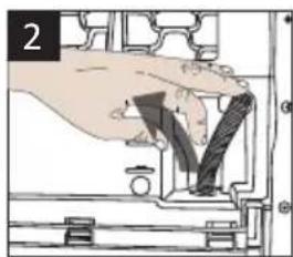 Hand inserting a component into a mechanical housing (no text or symbols visible)