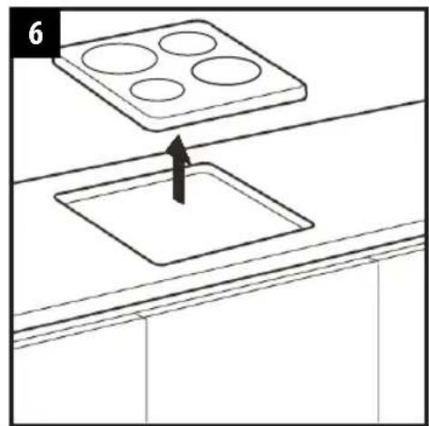 Line drawing of a kitchen sink with a tray and four circular cutouts, showing an upward arrow (no text or symbols)