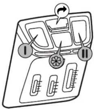 Diagram of a car air conditioner unit with labeled buttons and airflow indicators