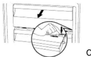 Diagram showing a hand pressing down on a wooden panel with arrows indicating motion (no text or symbols)