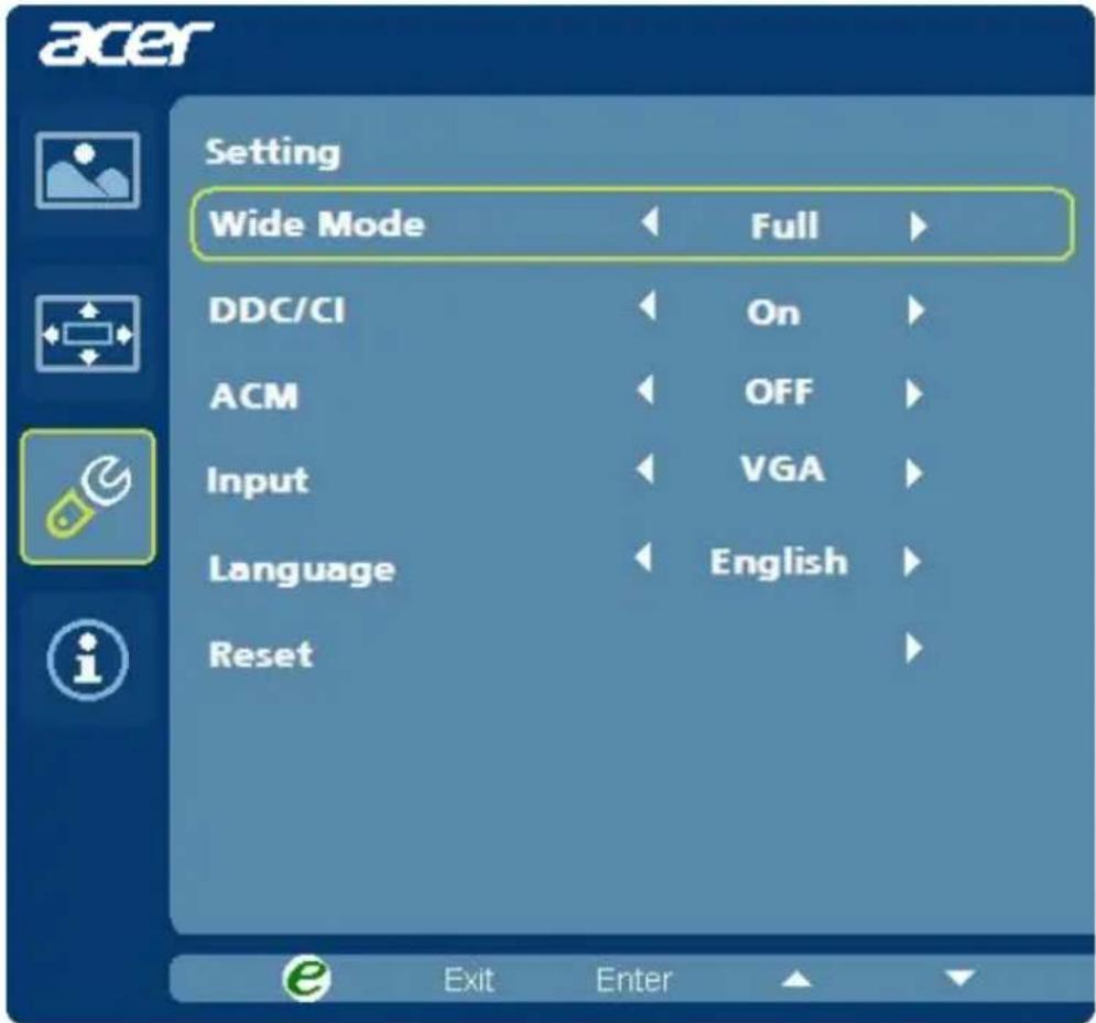 ACER KKA271 - Regolazione delle impostazioni - 1