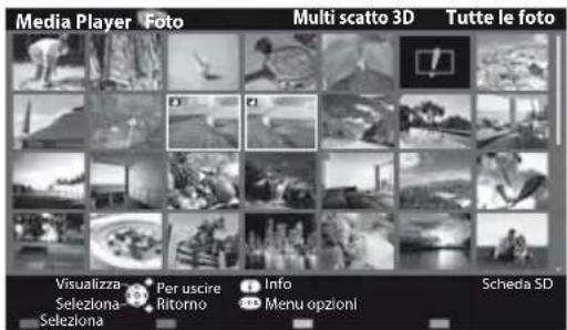 Media Player Foto Multi scatto 3D Tutte le foto Visualizza Per uscire Info Scheda SD Seleziona Ritorno Menu opzioni Seleziona