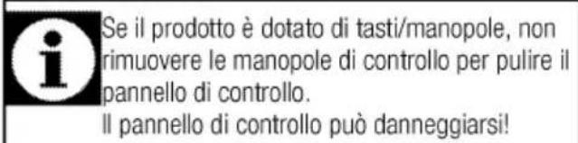 Se il prodotto è dotato di tasti/manopole, non rimuovere le manopole di controllo per pulire il pannello di controllo. Il pannello di controllo può danneggiarsi!