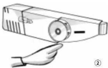 Illustration of a hand holding a cylindrical device with a pointer (no text or symbols)