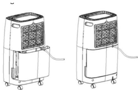 Line drawings of two different air purifiers with ventilation grilles and wheels (no text or symbols)