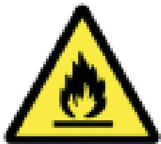 Warning sign with flame symbol inside yellow triangle, indicating hazardous material