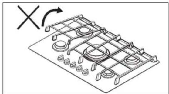 Isometric line drawing of a gas stove with cooling fans and a cross mark indicating rotation (no text or symbols)