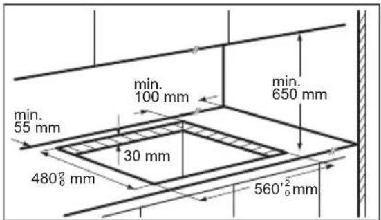 min. 55 mm 480½₀ mm 30 mm min. 100 mm min. 650 mm 560½₀ mm