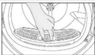Line drawing of a hand placing a component into a circular container (no text or symbols)