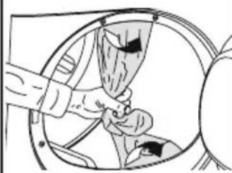 Line drawing of a car wheel rim with hands holding a seatbelt (no text or symbols)