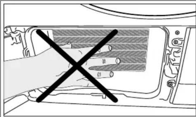 Diagram showing a hand crossed out of a vehicle interior with a cross symbol indicating prohibition or restriction.