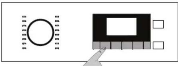 Simple diagram showing a circular icon with grid lines and a rectangular device with four square buttons, connected by a cursor (no text or symbols)