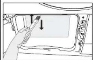 Diagram of a car interior showing a hand holding a tool near the window, with arrows indicating direction (no text or symbols present)