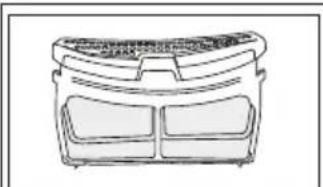 Line drawing of a rectangular container with two side compartments and a top lid (no text or symbols)